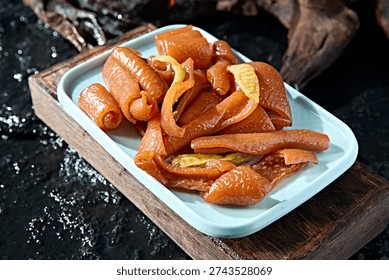 Delicious and appetizing cold dish: pickled pepper pork skin