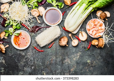 Delicious Asian Cooking Ingredients For Thai Or Chinese Cuisine . Wok Stir Fry  Ingredients.
Asian Food Concept.