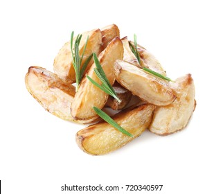 Delicious Baked Potatoes With Rosemary, Isolated On White