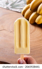 Delicious Banana Popsicles. Copy Space.