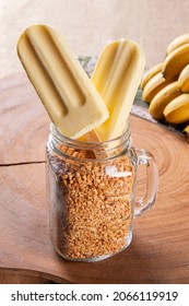 Delicious Banana Popsicles. Copy Space.