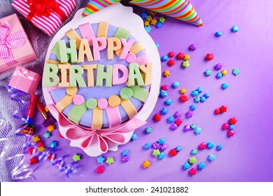 Delicious Birthday Cake On Table Close-up