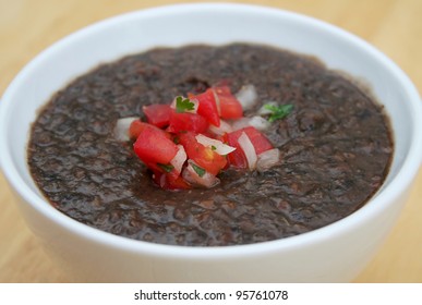 Delicious Black Bean Soup In A White Bowl