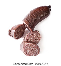 Delicious blood sausages isolated on a white background. horizontal view from above