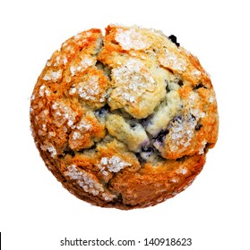 Delicious Blueberry Muffin From Top View Isolated On White Background