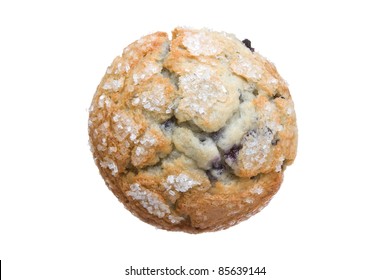 Delicious Blueberry Muffin From Top View Isolated On A White Background