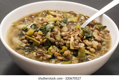 Delicious bowl with lentils and spinach.