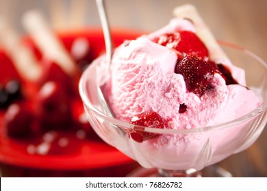 Delicious Bowl Of Strawberry Ice Cream