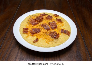 Delicious Breakfast Grits With Butter Cheese And Bacon