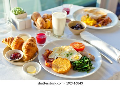 delicious breakfast for two at the luxury hotel - Shutterstock ID 192416843