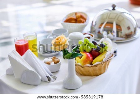 delicious breakfast for two at the luxury hotel.