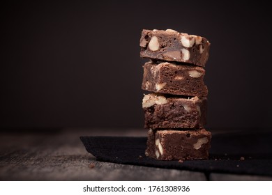 Delicious brownies stacked on top of each other