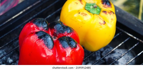 Delicious Bulgarian Pepper On Coals With Burnt Skin