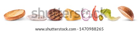 Delicious burger  ingredients isolated on white background. High resolution image