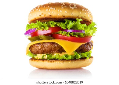 Delicious burger, isolated on white background