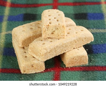 Delicious Butter Shortbread Fingers On A Tartan Cloth