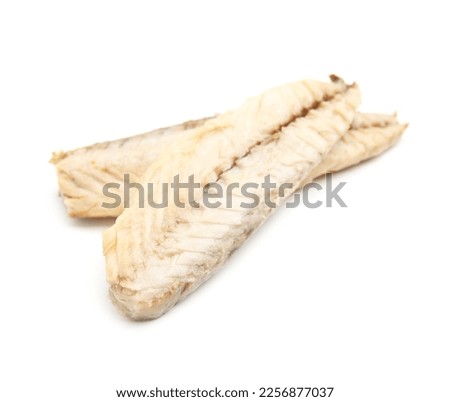 Delicious canned mackerel fillets on white background