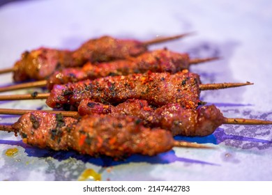 A Delicious Charred Chinese BBQ, Grilled Fatty Beef Skewers