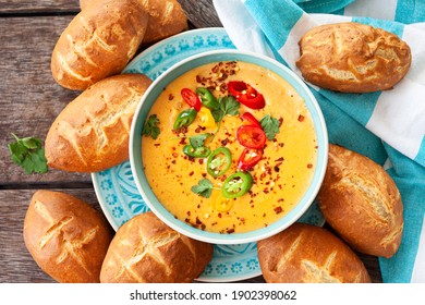 Delicious Cheese Dip With Pretzel Rolls