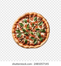 Delicious cheese pizza isolated on a transparent background