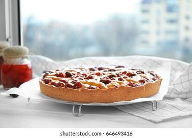 Delicious Cherry Pie On Windowsill