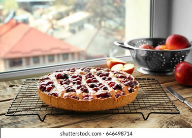 Delicious Cherry Pie On Windowsill