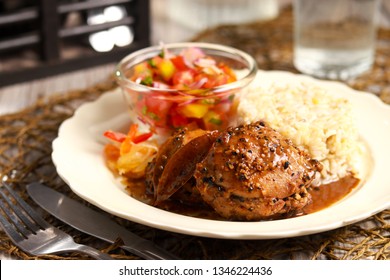 Delicious Chicken Adobo on the table. Filipino cuisine.