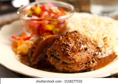 Delicious Chicken Adobo on the table. Filipino cuisine.
