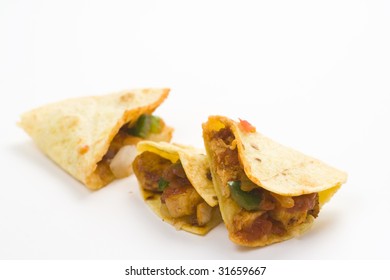 Delicious Chicken Quesadilla And Fresh Vegetables Isolated