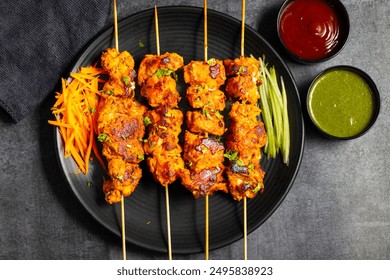 Delicious Chicken Tikka Kebab, A Spicy and Flavourful Grilled Delight with Tangy Marinade and Smoky Charcoal Infusion - Powered by Shutterstock