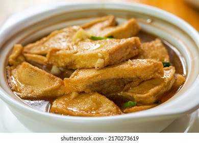 A Delicious Chinese Dish, Braised Tofu And Stuffed Meat In Claypot