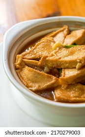 A Delicious Chinese Dish, Braised Tofu And Stuffed Meat In Claypot