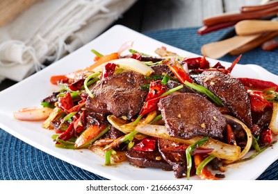 Delicious Chinese Food, Spicy Fried Pork Liver