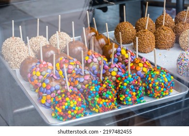 Delicious Chocolate Covered Candy Apples In A Storefront Window