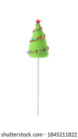 Delicious Christmas Tree Cake Pop Isolated On White