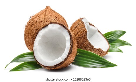 Delicious coconuts with leaves, isolated on white background - Shutterstock ID 1528832363