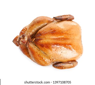 Delicious Cooked Whole Turkey On White Background, Top View