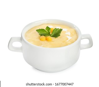 Delicious Corn Cream Soup Isolated On White