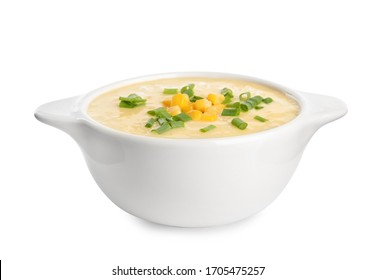 Delicious Corn Cream Soup Isolated On White