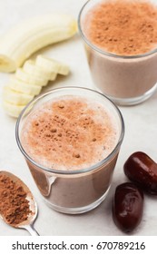 Delicious Creamy Banana Cocoa Dates Smoothie.Healthy Banana Dates Milk Shake. 