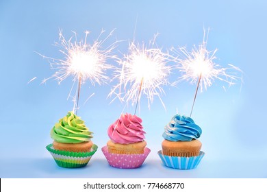 Pastel Rainbow Birthday Cupcake Sparkler Stock Photo 1808312287 ...