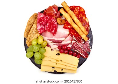 Delicious Cured Meat Platter, Isolated On White Background. High Resolution Image