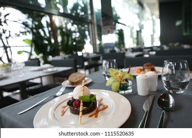 Delicious Dessert Served In A Elegant Luxury Restaurant