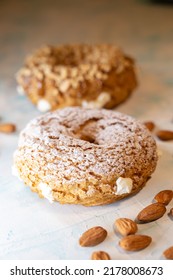 Delicious Donut With Nuts And Stuffing Top View.