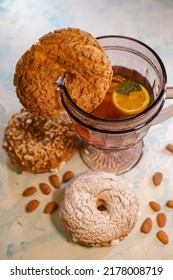 Delicious Donut With Nuts And Stuffing Top View.