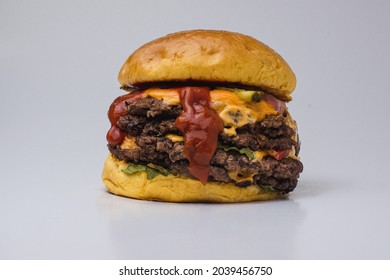 delicious double burger smash on white background