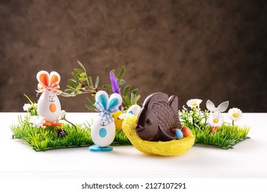 Delicious Easter Chocolate Assortments On A White Table