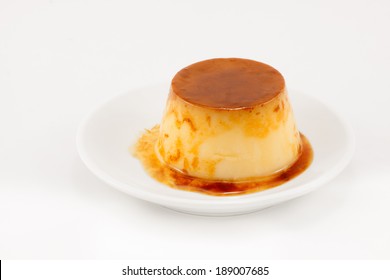 Delicious Egg Baked Caramel Flan Liquid Isolated On White Background 