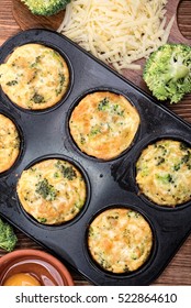 Delicious Egg Muffins Broccoli And Cheese. Concept Of Cooking.