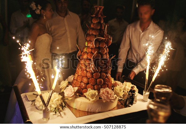 Delicious Elegant Tasty Chocolate Wedding Cake Stock Photo Edit